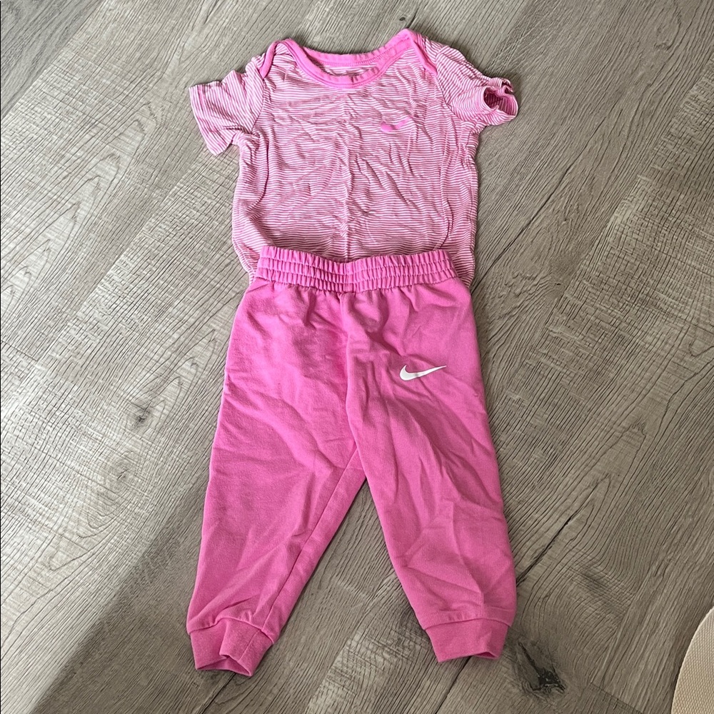 Nike Kids Pink Striped Jogger Set - 9 Months